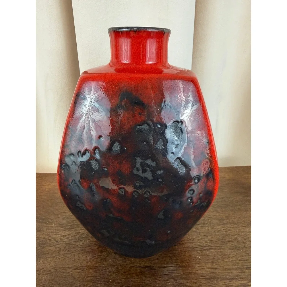 Gerda Heuckeroth Pottery Red Black Lava‎ Drop Glaze Vase 30004-20 Germany